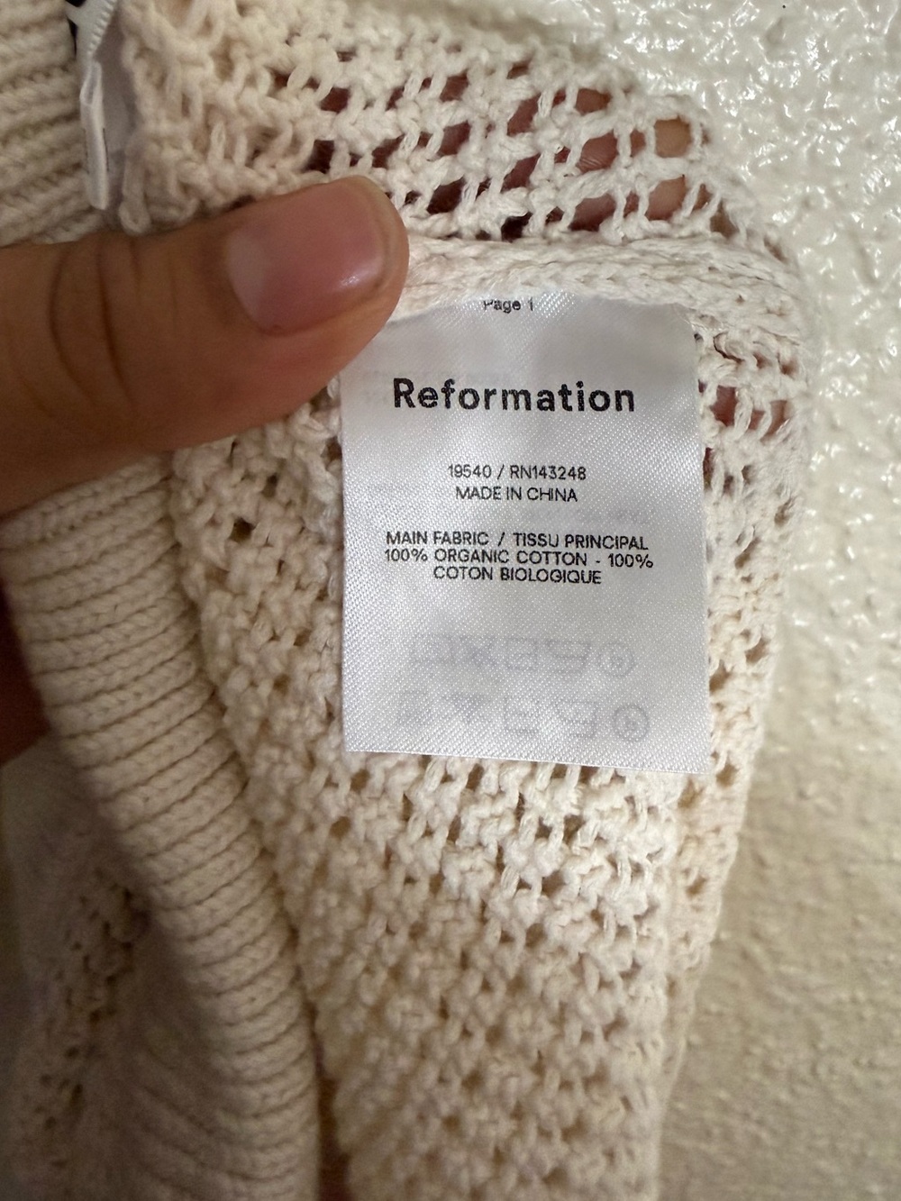Reformation Cream Rosso Open Knit Organic Cotton Pants size Small - Picture 7 of 9